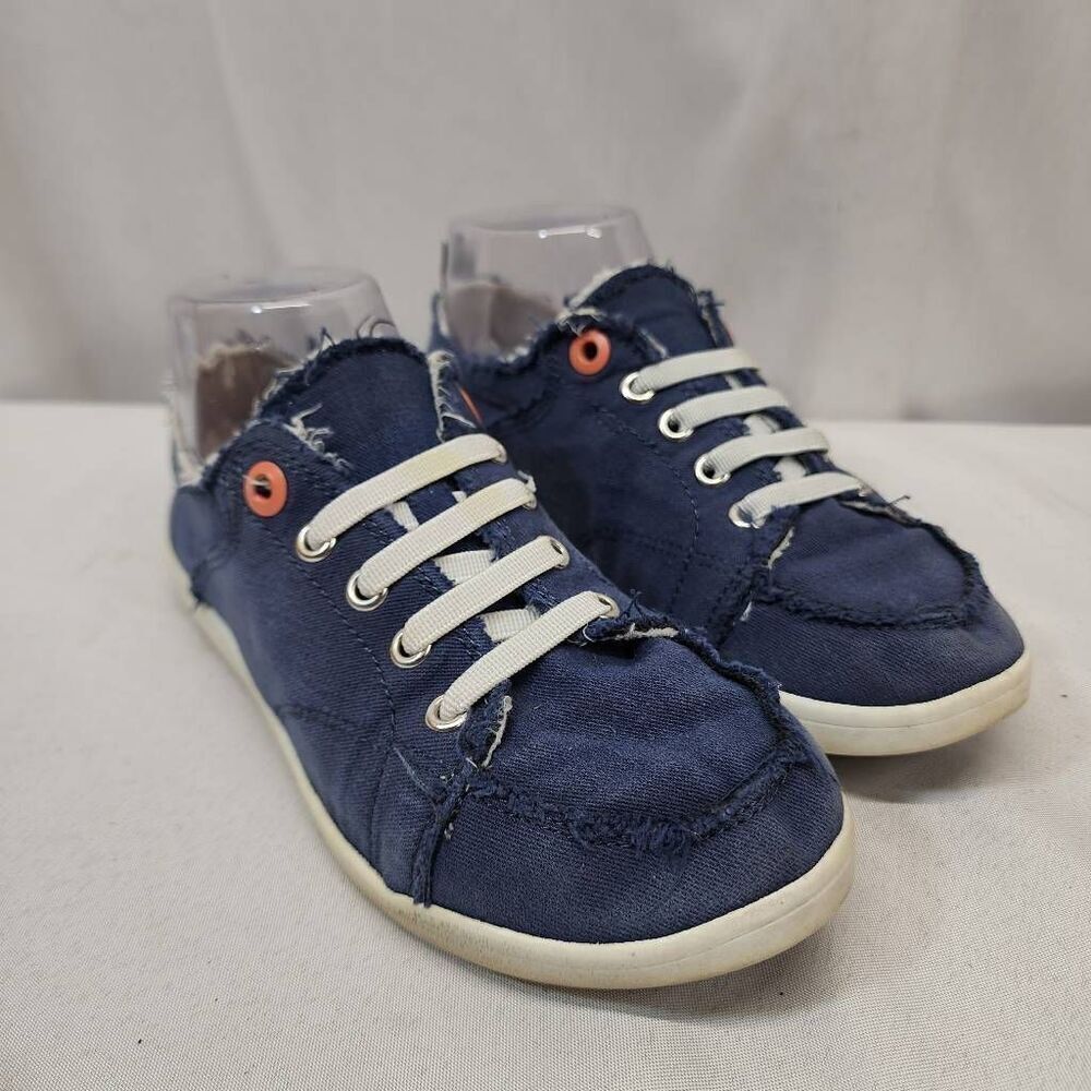 Vionic Navy Canvas Slip-On Sneakers with White Laces and Coral Eyelet